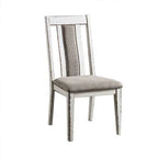 Set di 2 sedie da pranzo da 61 cm, in legno bianco rustico, con seduta in tessuto grigio