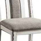 Set di 2 sedie da pranzo da 61 cm, in legno bianco rustico, con seduta in tessuto grigio
