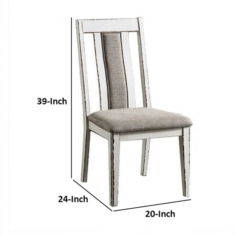 Set di 2 sedie da pranzo da 61 cm, in legno bianco rustico, con seduta in tessuto grigio
