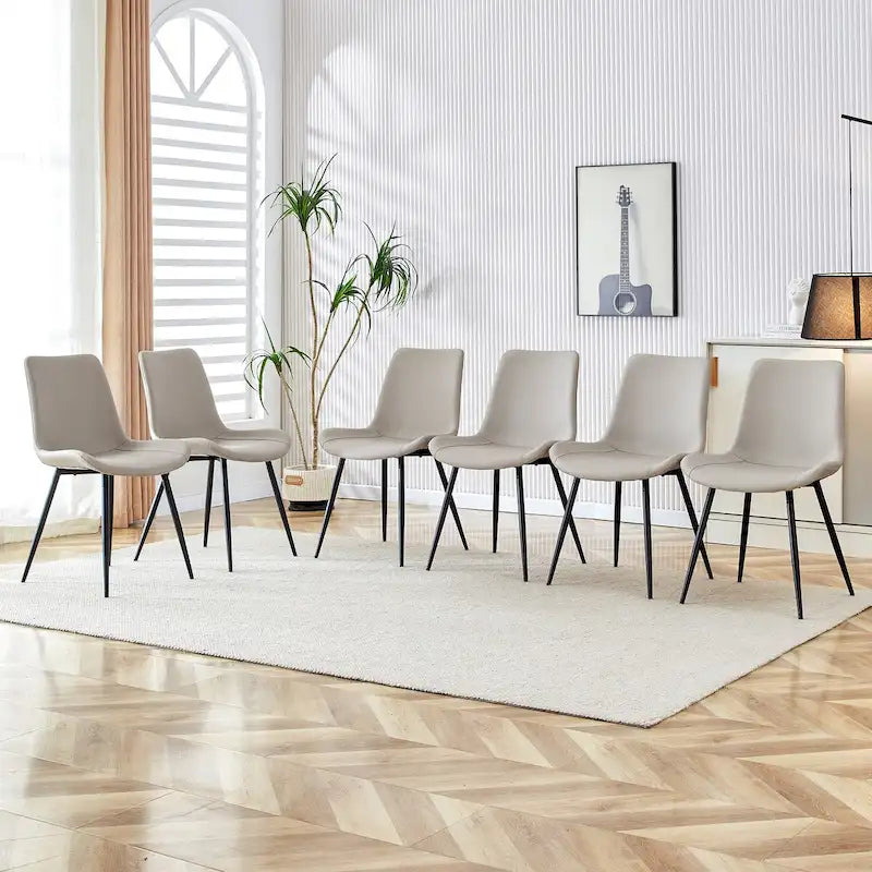 Sedia da pranzo con schienale imbottito in ecopelle, gambe in metallo nero, design a cuscino curvo e allargato per un maggiore comfort (6 sedie)