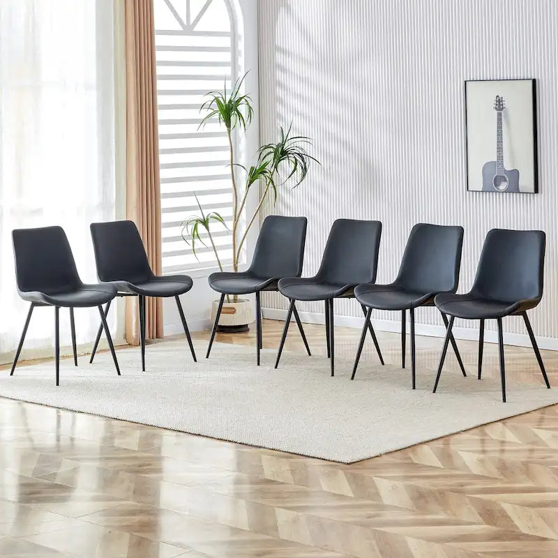 Sedia da pranzo con schienale imbottito in ecopelle, gambe in metallo nero, design a cuscino curvo e allargato per un maggiore comfort (6 sedie)