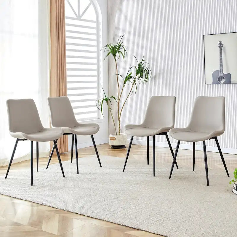 Artificial Leather Backrest Cushion Dining Chair, Black Metal Legs, Curved Widened Cushion Design for more comfort(6 chairs)