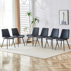 Artificial Leather Backrest Cushion Dining Chair, Black Metal Legs, Curved Widened Cushion Design for more comfort(6 chairs)