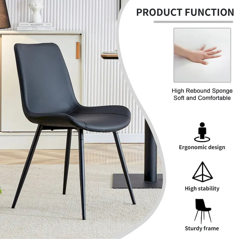 Artificial Leather Backrest Cushion Dining Chair, Black Metal Legs, Curved Widened Cushion Design for more comfort(6 chairs)