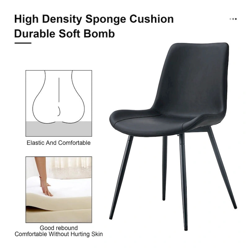 Artificial Leather Backrest Cushion Dining Chair, Black Metal Legs, Curved Widened Cushion Design for more comfort(6 chairs)