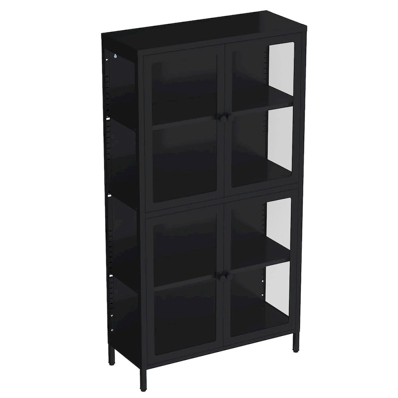Four Glass Door Storage Cabinet with Adjustable Shelves and Feet Cold-Rolled Steel Sideboard Furniture