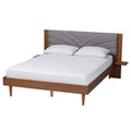 Baxton Studio Hemera Fabric and Wood Platform Bed with Floating Side Table Gray/Walnut Brown