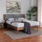 Baxton Studio Hemera Fabric and Wood Platform Bed with Floating Side Table Gray/Walnut Brown