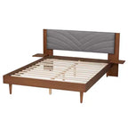 Baxton Studio Hemera Fabric and Wood Platform Bed with Floating Side Table Gray/Walnut Brown