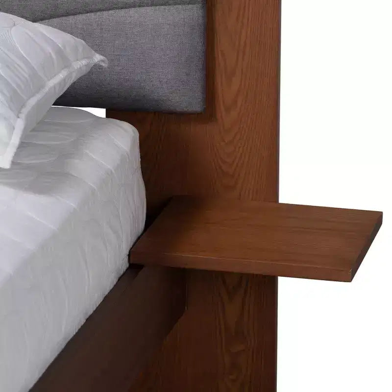 Baxton Studio Hemera Fabric and Wood Platform Bed with Floating Side Table Gray/Walnut Brown