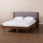 Baxton Studio Hemera Fabric and Wood Platform Bed with Floating Side Table Gray/Walnut Brown