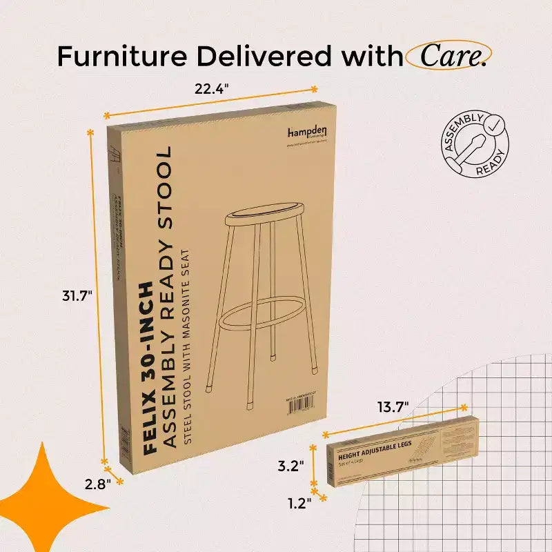 Hampden Furnishings 32-39" Felix Collection Steel Stool