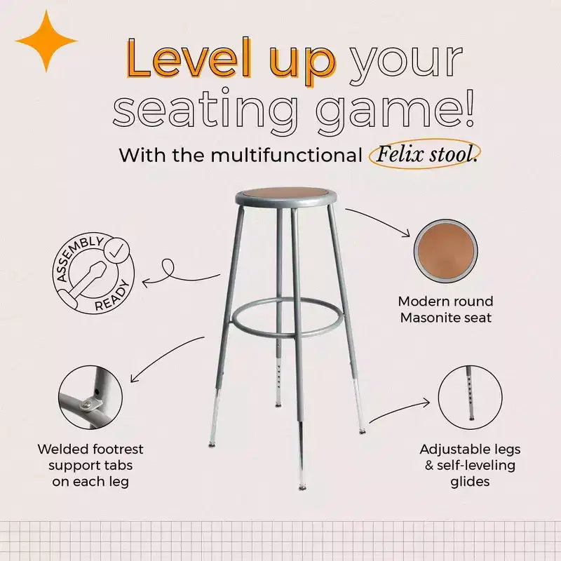 Hampden Furnishings 32-39" Felix Collection Steel Stool