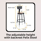 Hampden Furnishings 25-33" Felix Collection Steel Counter Height Barstool with Backrest