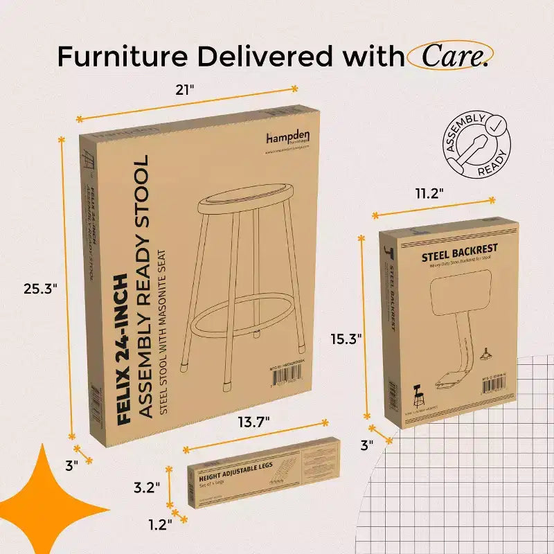 Hampden Furnishings 25-33" Felix Collection Steel Counter Height Barstool with Backrest