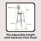 Hampden Furnishings 25-33" Felix Collection Steel Counter Height Barstool with Backrest