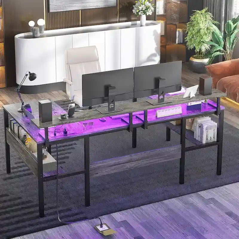 Scrivania da Gaming a U Reversibile Tavolo Computer Monitor con Porte USB e Luci LED