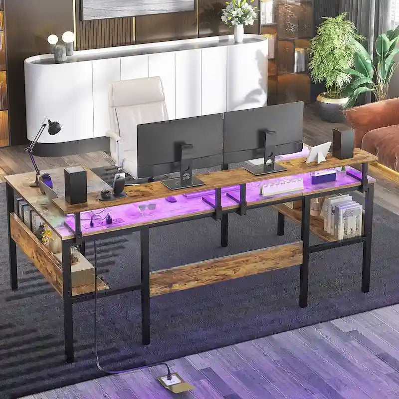 Scrivania da Gaming a U Reversibile Tavolo Computer Monitor con Porte USB e Luci LED