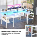 U-Shape Reversible Gaming Desk Monitor Computer Table with USB Ports and LED Lights