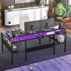 U-Shape Reversible Gaming Desk Monitor Computer Table with USB Ports and LED Lights