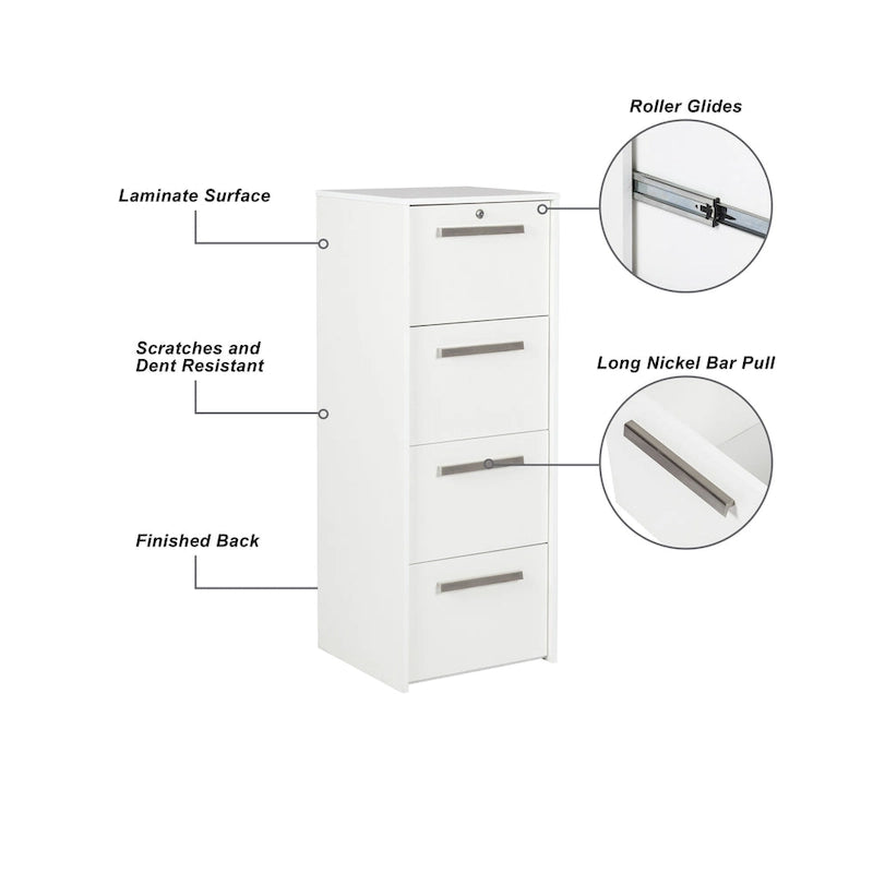 Classificatore verticale laterale a 4 cassetti Saint Birch Miami contemporaneo in legno bianco
