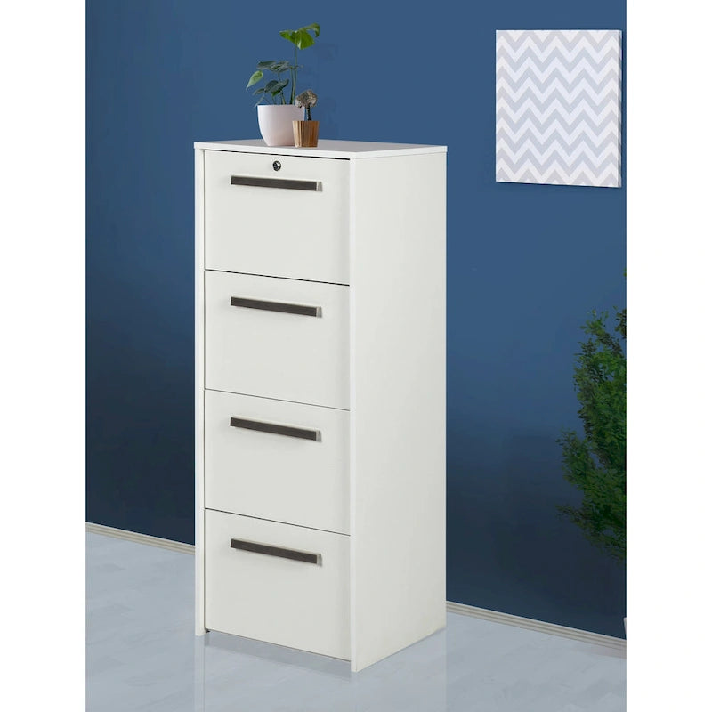 Classificatore verticale laterale a 4 cassetti Saint Birch Miami contemporaneo in legno bianco
