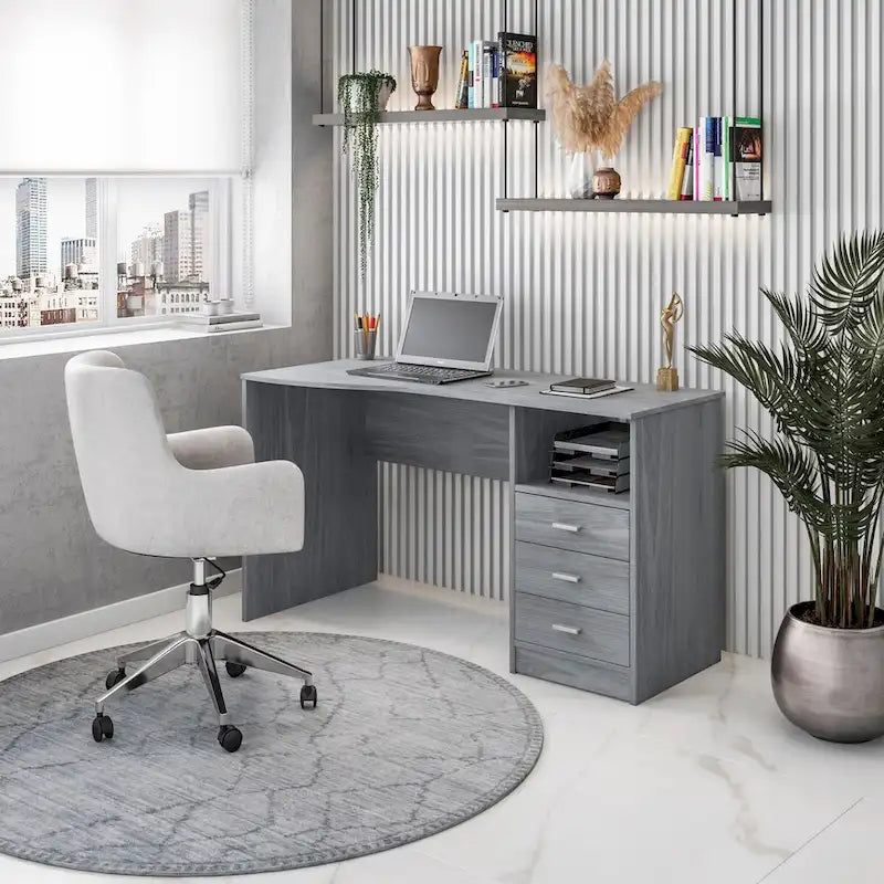 Modern Designs Scrivania per computer classica a 3 cassetti - Grigio