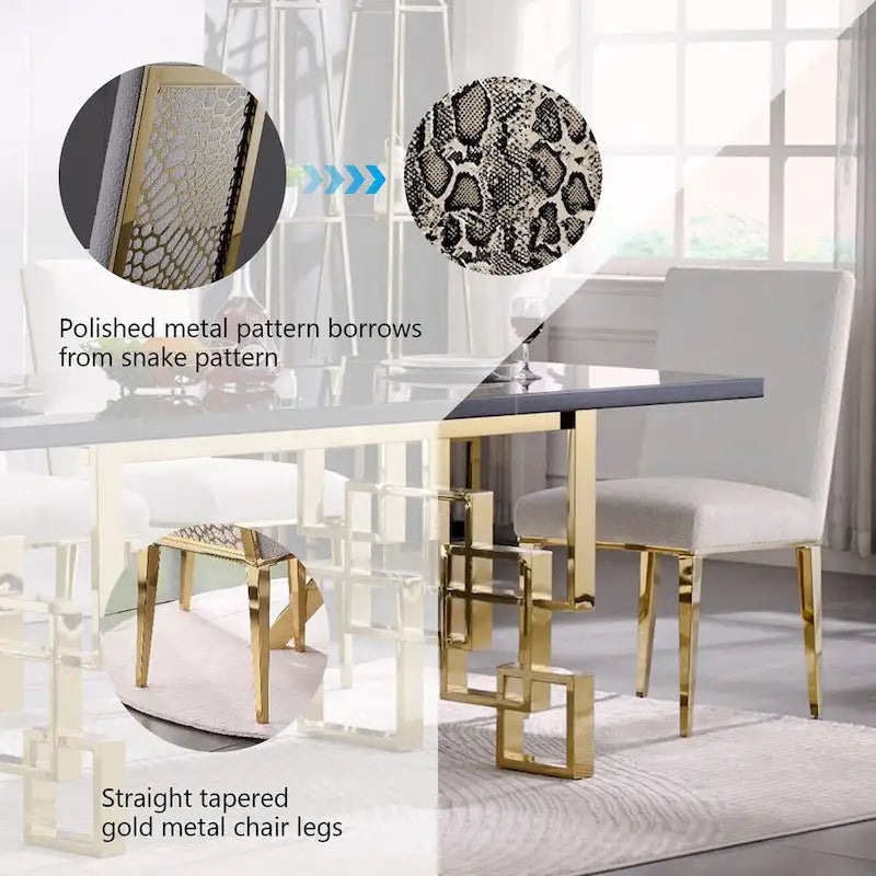 Sedie da pranzo di lusso in bouclé bianco con gambe in metallo lucido color oro