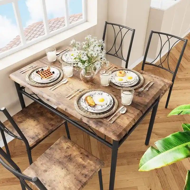 Set tavolo da pranzo per 4, tavolo da cucina con 2 panche imbottite