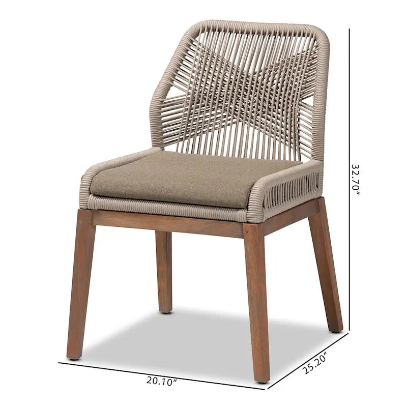 Sedia da pranzo in mogano in stile transizionale moderno con corda intrecciata - Grigio