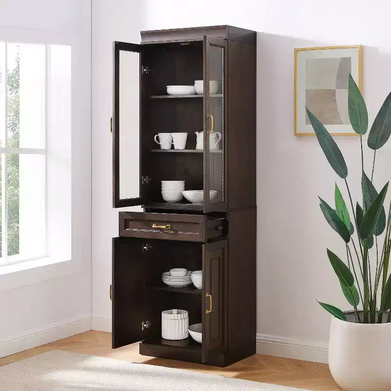 Crosley 78 Stanton Glass Door Kitchen Storage Pantry Cabinet