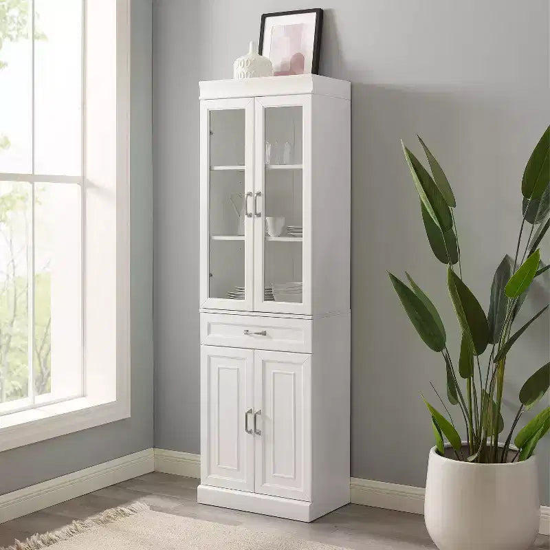Crosley 78 Stanton Glass Door Kitchen Storage Pantry Cabinet