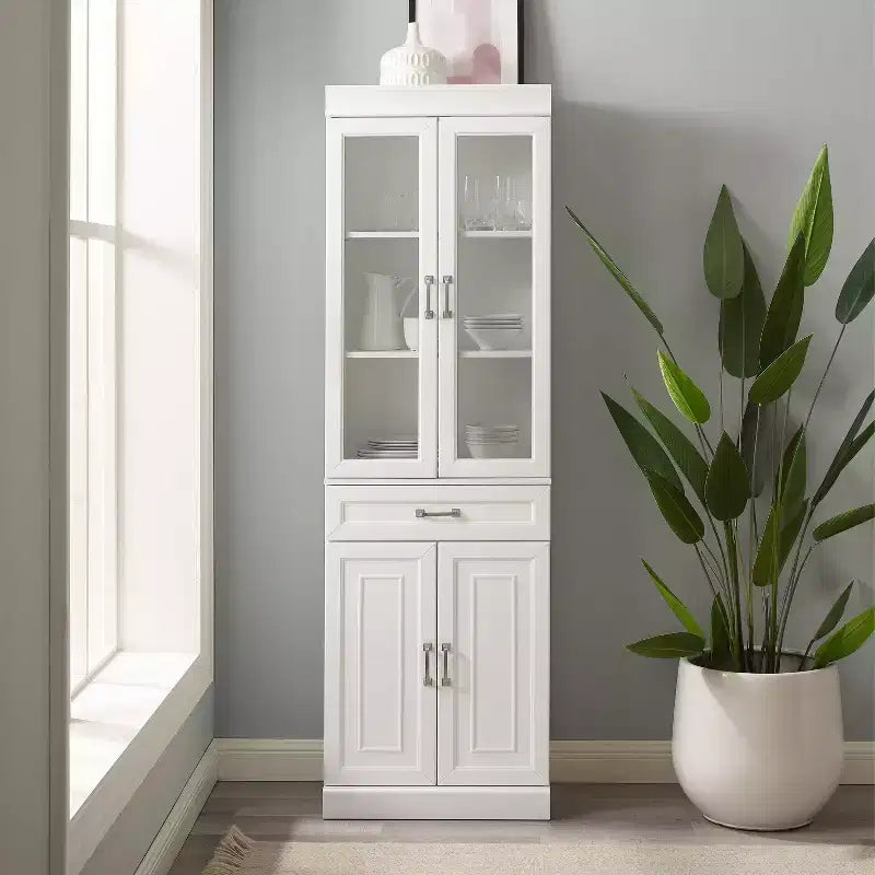 Crosley 78 Stanton Glass Door Kitchen Storage Pantry Cabinet