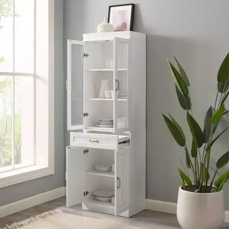 Crosley 78 Stanton Glass Door Kitchen Storage Pantry Cabinet