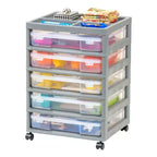 IRIS 5 Drawers Scrapbook Plastic Rolling Storage Cart with Organizer Top with Casters
