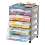IRIS 5 Drawers Scrapbook Plastic Rolling Storage Cart with Organizer Top with Casters
