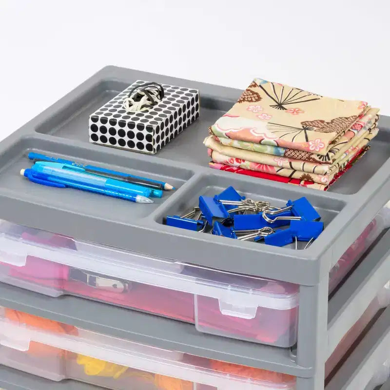 IRIS 5 Drawers Scrapbook Plastic Rolling Storage Cart with Organizer Top with Casters