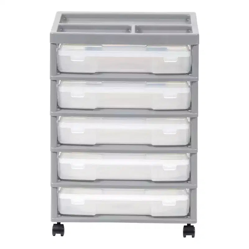 IRIS 5 Drawers Scrapbook Plastic Rolling Storage Cart with Organizer Top with Casters
