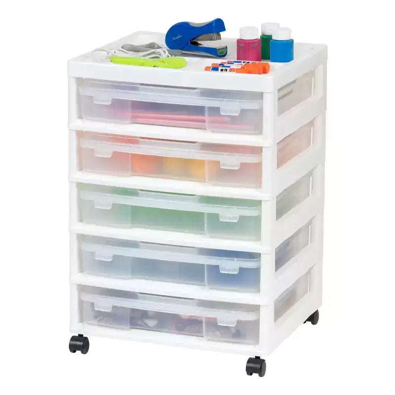 IRIS 5 Drawers Scrapbook Plastic Rolling Storage Cart with Organizer Top with Casters
