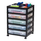 IRIS 5 Drawers Scrapbook Plastic Rolling Storage Cart with Organizer Top with Casters