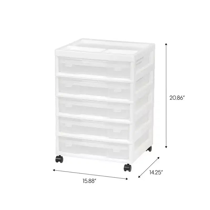 IRIS 5 Drawers Scrapbook Plastic Rolling Storage Cart with Organizer Top with Casters