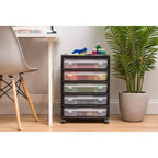 IRIS 5 Drawers Scrapbook Plastic Rolling Storage Cart with Organizer Top with Casters