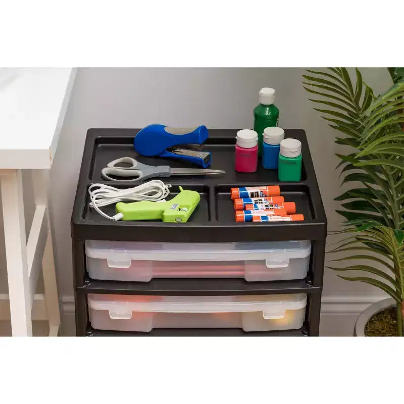IRIS 5 Drawers Scrapbook Plastic Rolling Storage Cart with Organizer Top with Casters