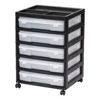 IRIS 5 Drawers Scrapbook Plastic Rolling Storage Cart with Organizer Top with Casters