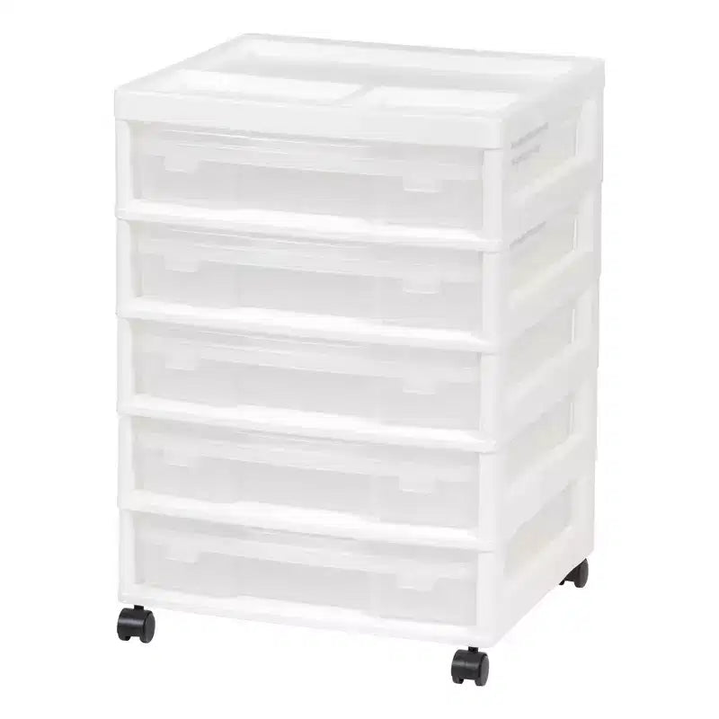 IRIS 5 Drawers Scrapbook Plastic Rolling Storage Cart with Organizer Top with Casters