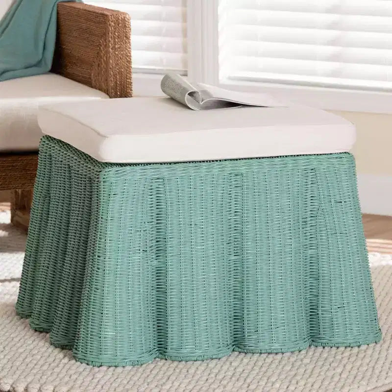 bali & pari Palm Scallop Rattan Ottoman