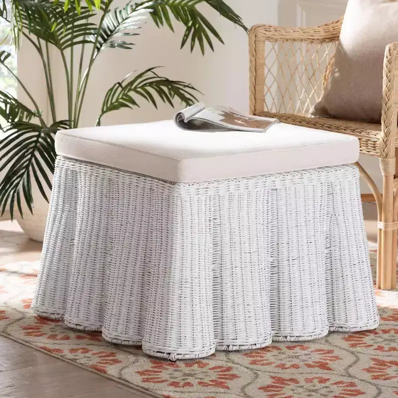 bali & pari Palm Scallop Rattan Ottoman