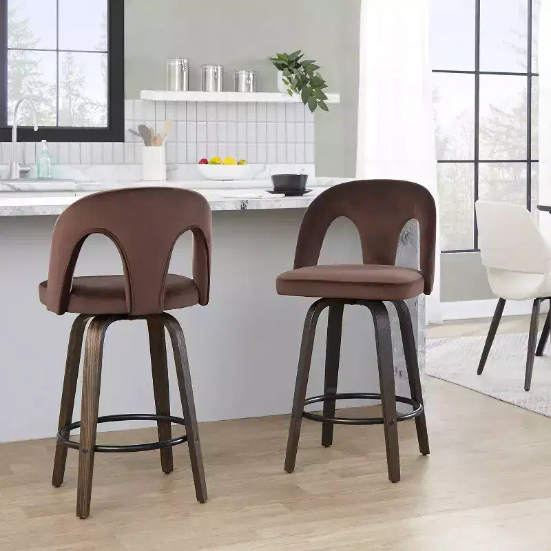LumiSource Set of 2 Ava Counter Height Barstools Dark Velvet