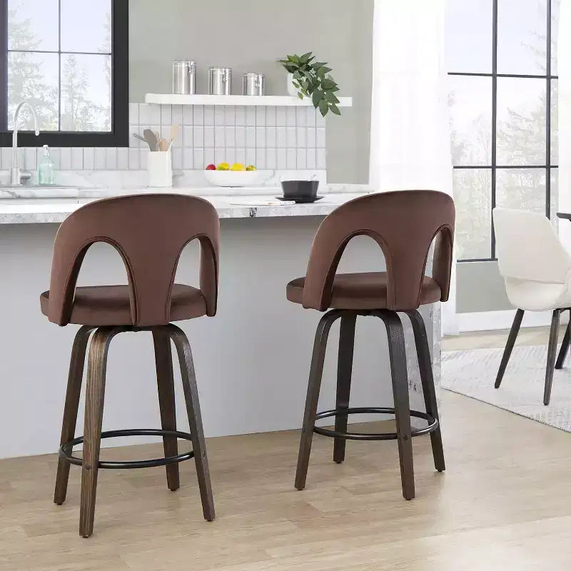 LumiSource Set of 2 Ava Counter Height Barstools Dark Velvet