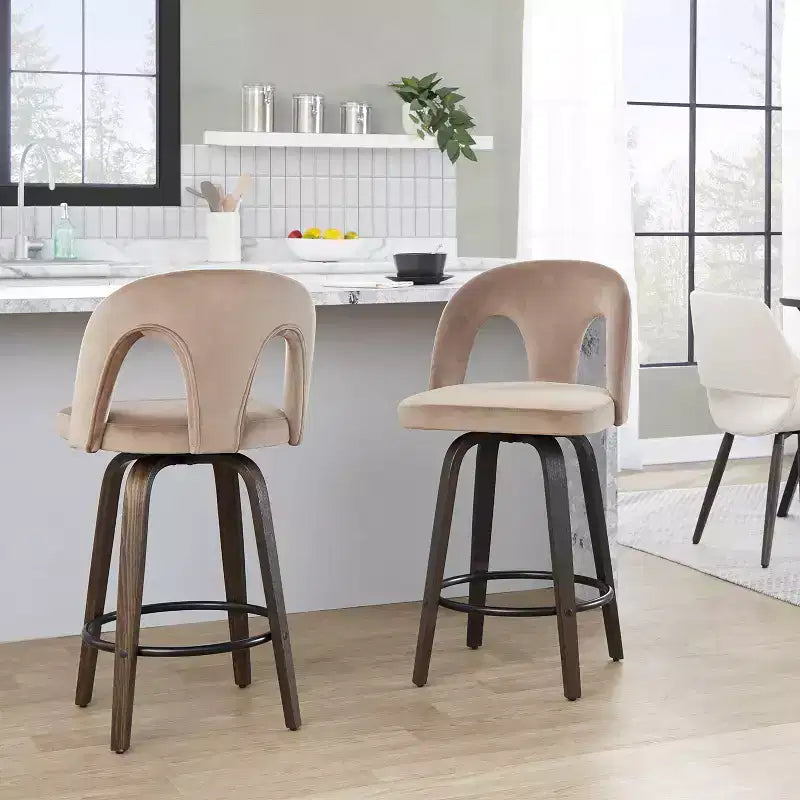 LumiSource Set of 2 Ava Counter Height Barstools Dark Velvet